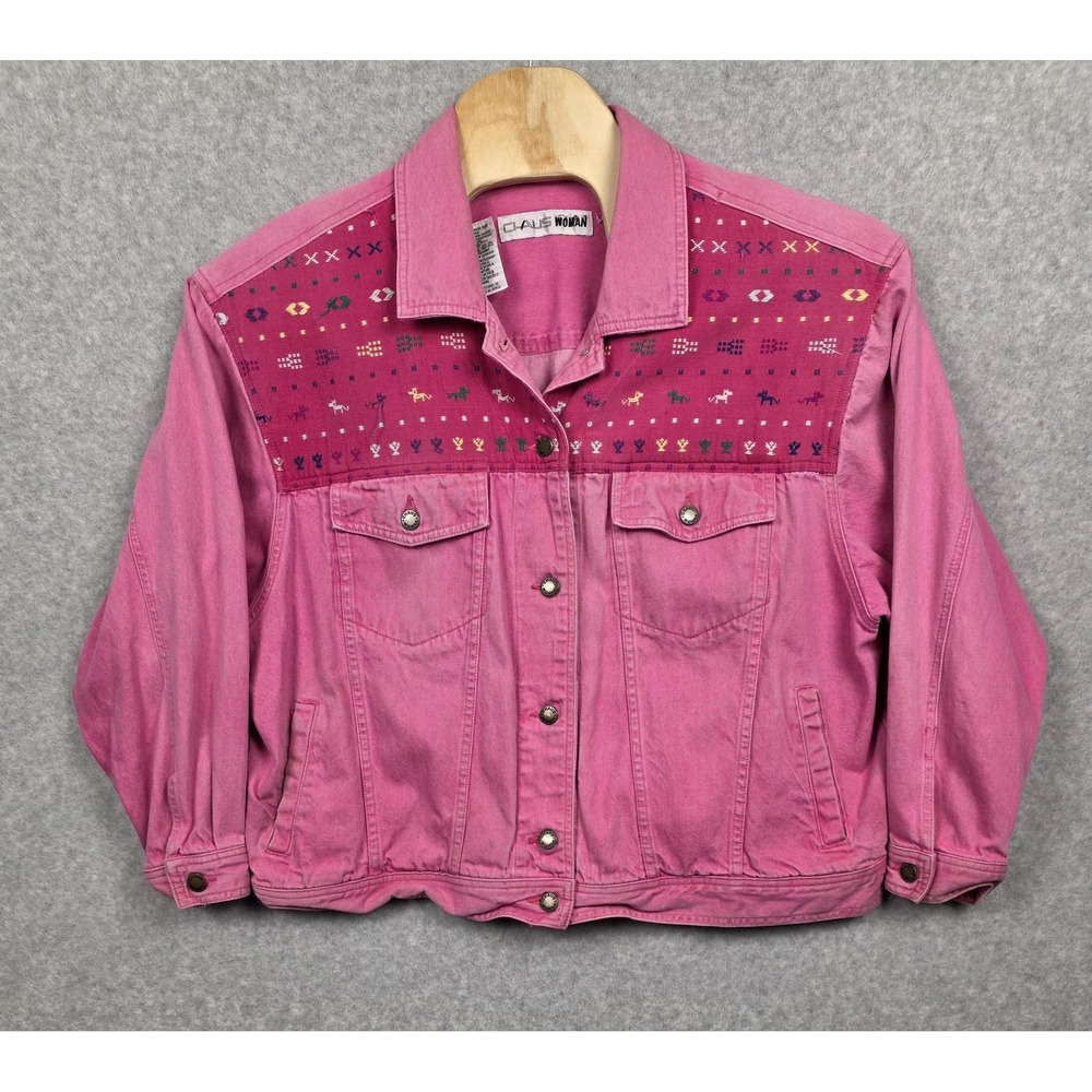 Vintage Chaus Woman Jacket Womens Medium Pink Denim Western Horse‎ Cactus 90s